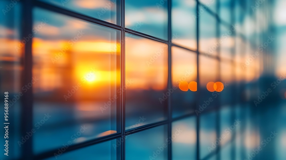 Sunset View Through Glass Windows - Abstract Background Sunset View Through Glass Windows - Abstract Background