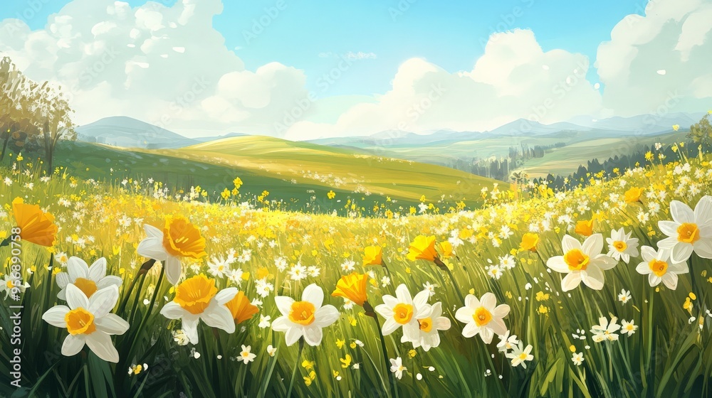 Springtime Field of Daffodils.