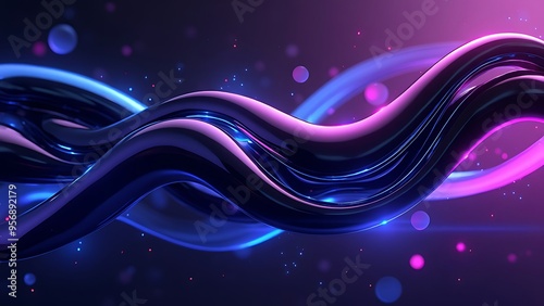 Abstract Purple and Blue Wavy Lines with Glowing Lights