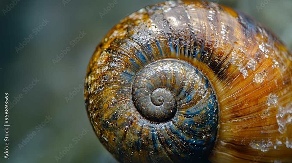 Close-up of a Shiny Snail Shell with a Spiraling Pattern Close-up of a Shiny Snail Shell with a Spiraling Pattern