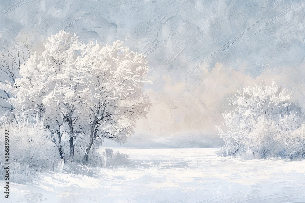 A snowy white landscape set against a winter background. A snowy white landscape set against a winter background.