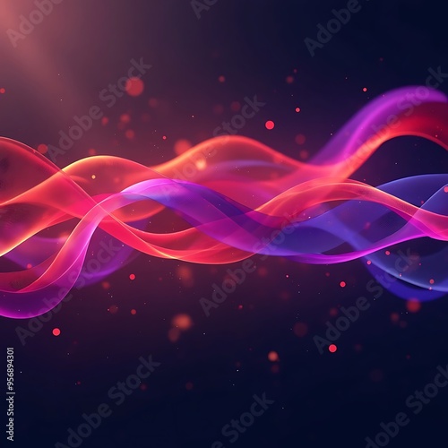 Abstract Wavy Background with Glowing Lines and Bokeh Lights