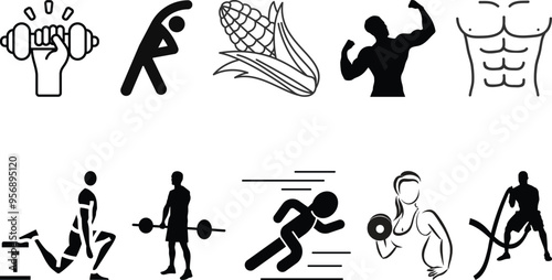 Fitness Health Outline icon set collection