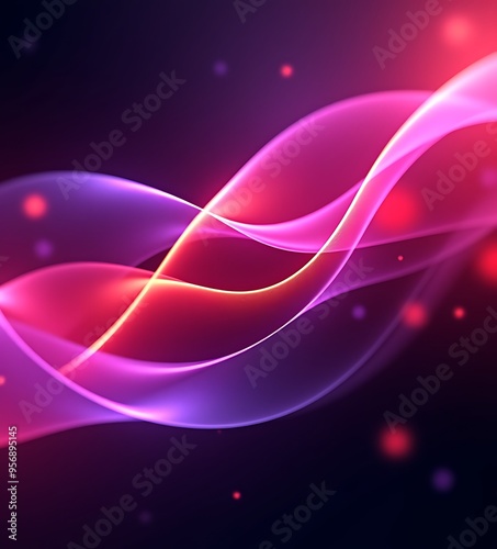 Abstract Wavy Background with Glowing Lines and Bokeh Lights