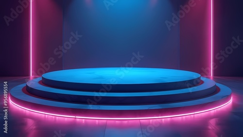 Circular Neon-Lit Platform with Moody Background and Dynamic Aesthetic