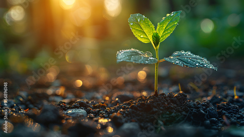 Small sprouts in the ground close up