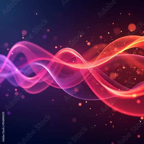 Abstract Wavy Background with Glowing Lines and Bokeh Lights