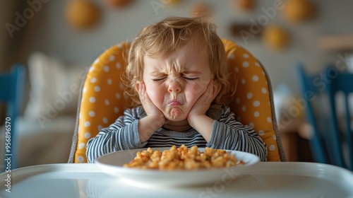 Blonde Toddler Refuses Pasta,  Making a Disgusted Face - child - crying