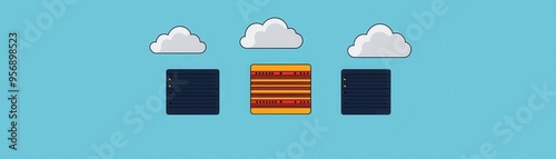 Website hosting services, cloud storage icons, flat design illustration photo