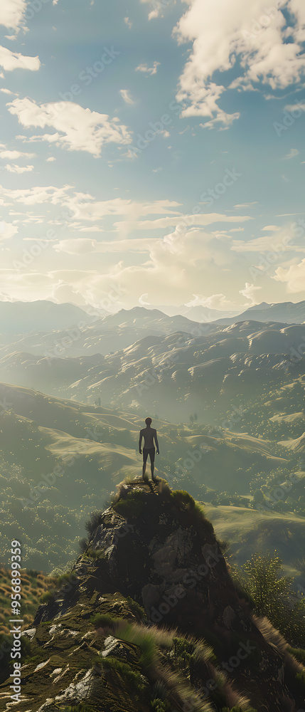 Contemplating Serenity: Solitude on Hilltop Overlooking Rolling Hills and Valleys Contemplating Serenity: Solitude on Hilltop Overlooking Rolling Hills and Valleys