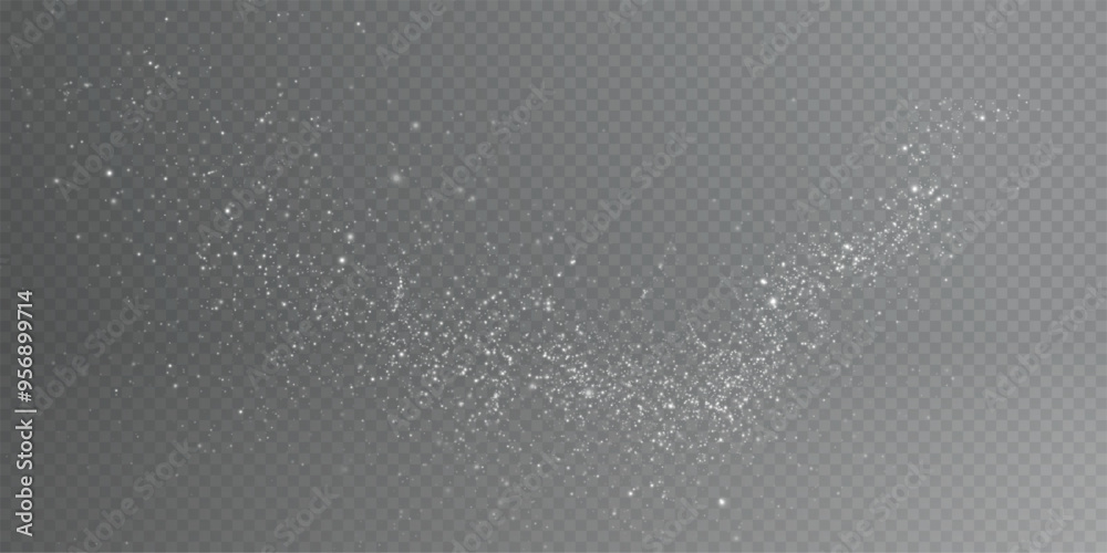 Christmas background. Powder dust light white PNG. Magic shining white dust. Fine, shiny dust particles fall off slightly. Fantastic shimmer effect.
