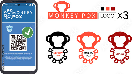 LOGO mpox smartphone qr code Monkey Pox vector Monkeypox poster loremp ipsum banner.eps