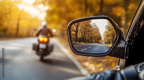 Wallpaper Mural Side Car Mirror Reflecting Fast-Approaching Motorcycle in Blind Spot,Driving Hazard Concept Torontodigital.ca