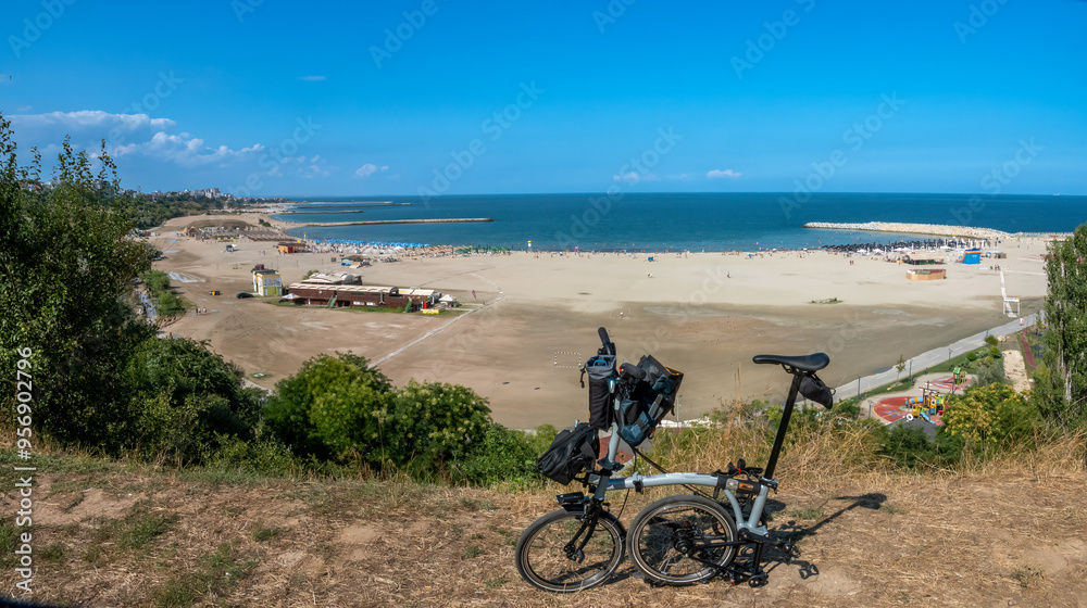 Fototapeta premium Cycling along the black sea coast in Constanta, Romania