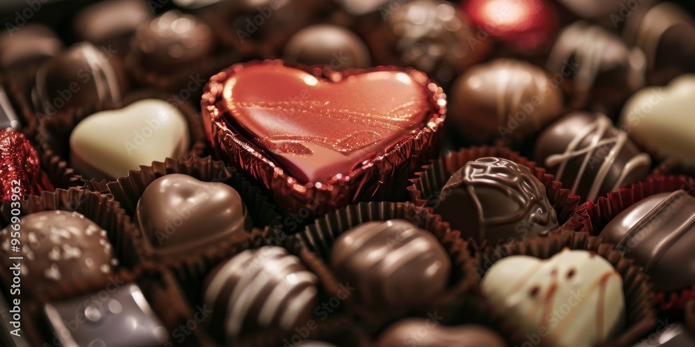 Heart-shaped box of chocolates, Valentine's Day gift and romance Heart-shaped box of chocolates, Valentine's Day gift and romance