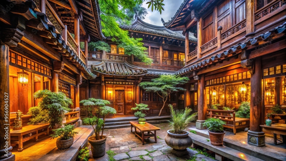 Fototapeta premium CozyintimateOldgrowthwoodChineseintricacies