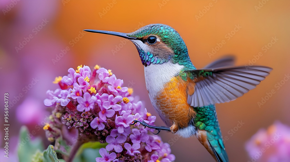 Fototapeta premium Hummingbird with Spread Wings, Closeup Photo