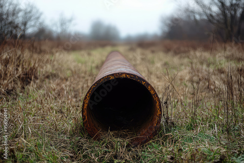 A Rusty Drain Pipe Disappears Into Overgrown Field, A Silent Witness to Time's Passage.