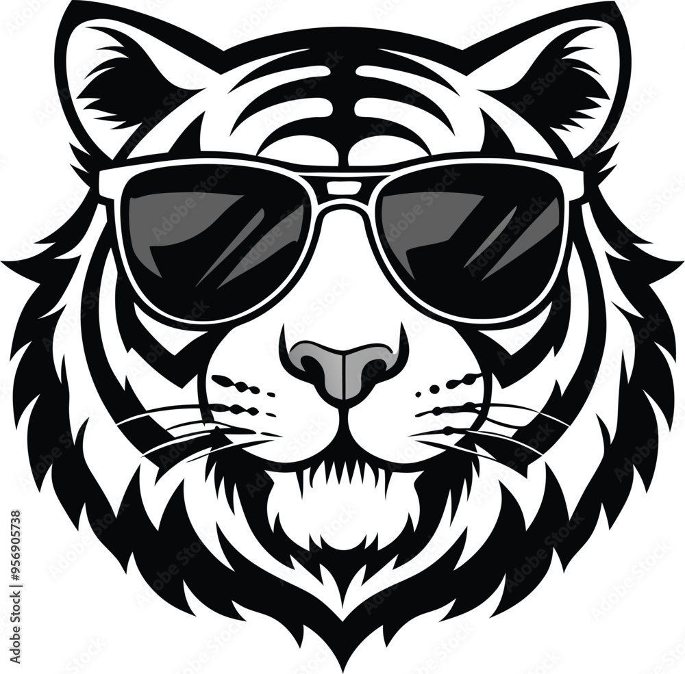 Obraz premium a-silhouette-tiger-head-with-sunglasses-white-back (3).eps