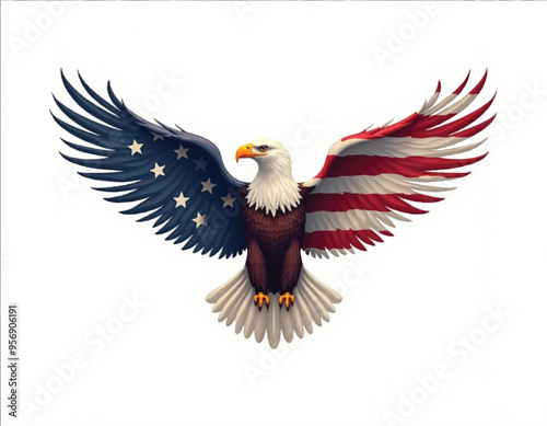 an abstract vector illustration of an eagle with the american flag color and patterns on it wings