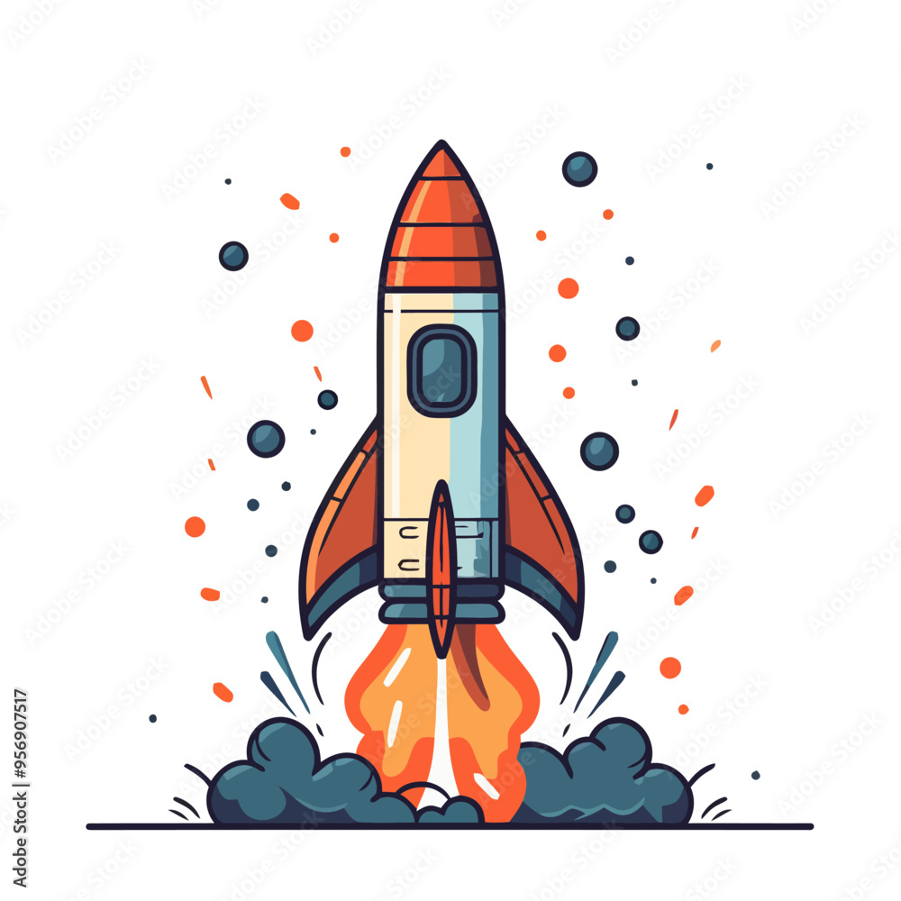 Naklejka premium Rocket icon. Space rocket launch. Spaceship image. Vector illustration.