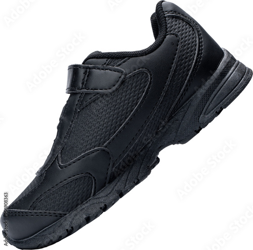 Single black running sneaker isolated, children's sports wear