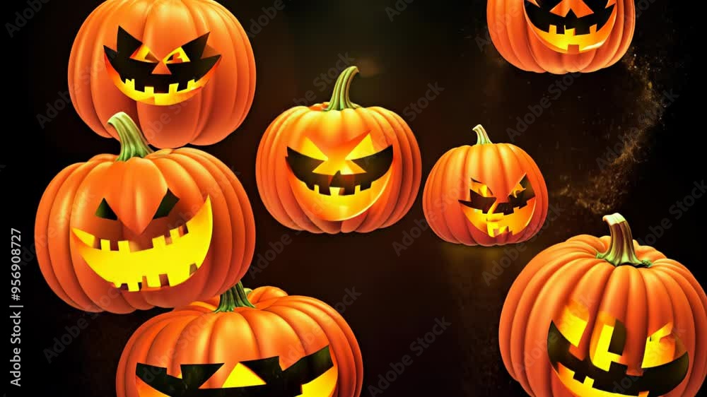 group of glowing jack-o'-lanterns with sinister faces levitating against a dark background, perfect for Halloween themes group of glowing jack-o'-lanterns with sinister faces levitating against a dark background, perfect for Halloween themes