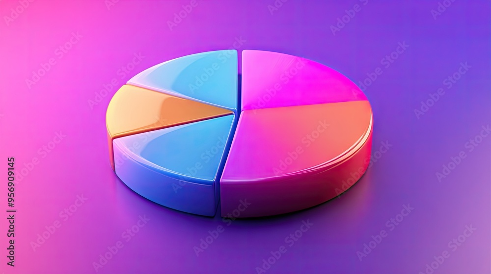 High-resolution image of a 3D pie chart with gradient colors and glossy finish, presenting data with a polished and eye-catching appearance.
