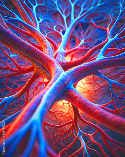 Blood veins 3d animation inside human body .
