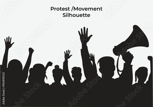 Protest silhouette Crowd people ,The Movement silhouette isolate white background