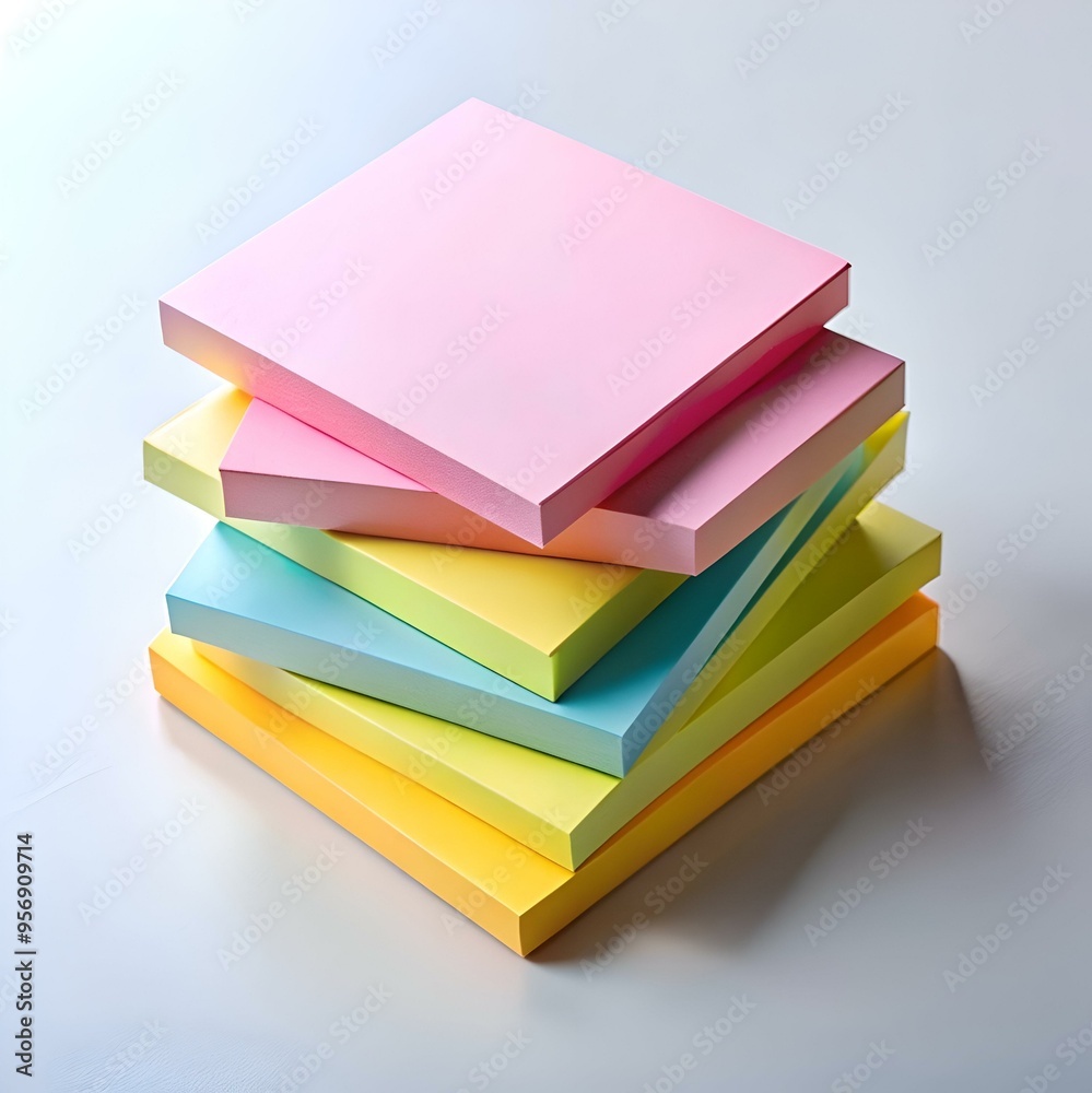 A stack of colorful sticky notes in pink. yellow. green. and blue. arranged in a staggered stack. perfect for adding a pop of color to any design project. A stack of colorful sticky notes in pink. yellow. green. and blue. arranged in a staggered stack. perfect for adding a pop of color to any design project.