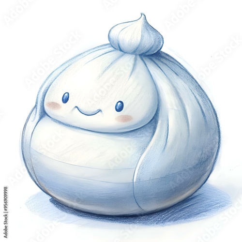 Adorable 3D illustration of a Baozi. a traditional Chinese steamed bun. with a cute. smiling face.