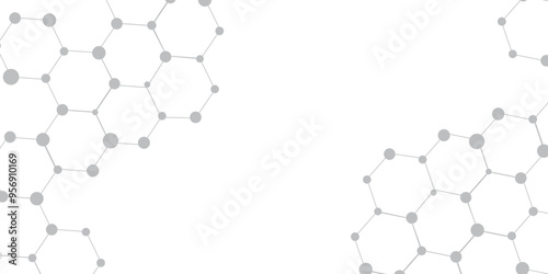 Molecular structure abstract tech background. Geometric white background. Vector banner design with hexagons. Science network pattern, connecting lines and dots Medical background, Vector illustration
