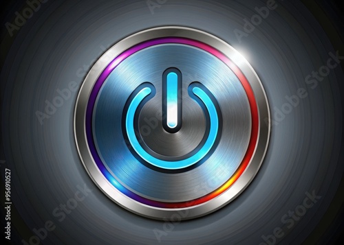 power button icon graphic design bold outline vector metallic