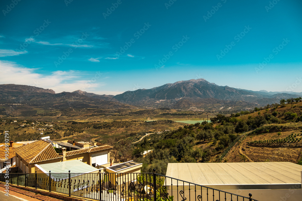 Beautiful view of the mountain and the Viñuela reservoir in Malaga Beautiful view of the mountain and the Viñuela reservoir in Malaga