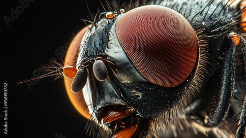 Macro Close-Up of a Fly's Head and Compound Eye photo