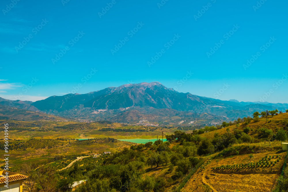 Beautiful view of the mountain and the Viñuela reservoir in Malaga Beautiful view of the mountain and the Viñuela reservoir in Malaga
