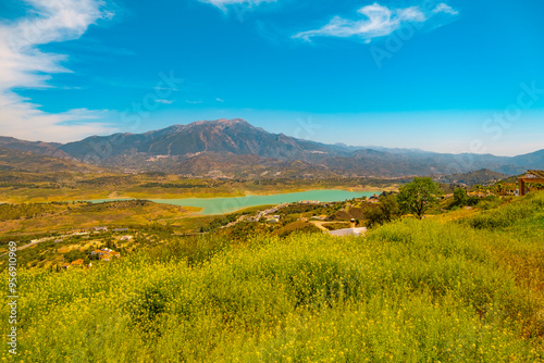 Beautiful view of the mountain and the Viñuela reservoir in Malaga