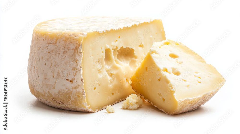 Close-up of cheese, isolated against a white background. Close-up of cheese, isolated against a white background.