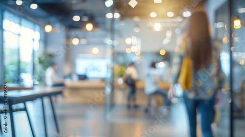 Lobby Business office with blurred people casual wear, with blurred bokeh background