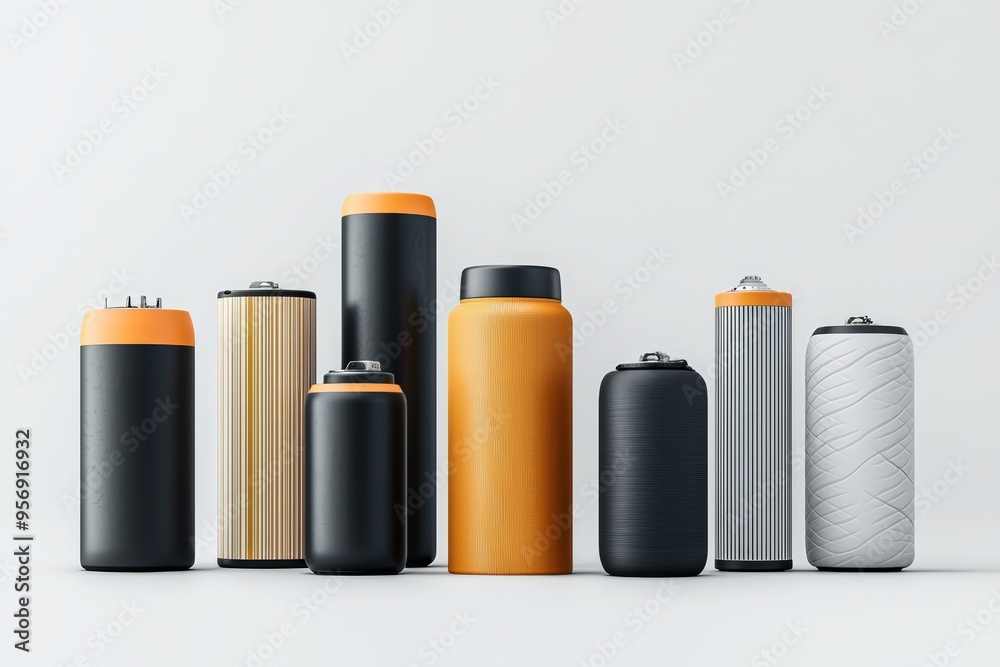 A collection of various battery designs featuring vibrant orange and sleek black colors, perfect for technology-themed projects. A collection of various battery designs featuring vibrant orange and sleek black colors, perfect for technology-themed projects.