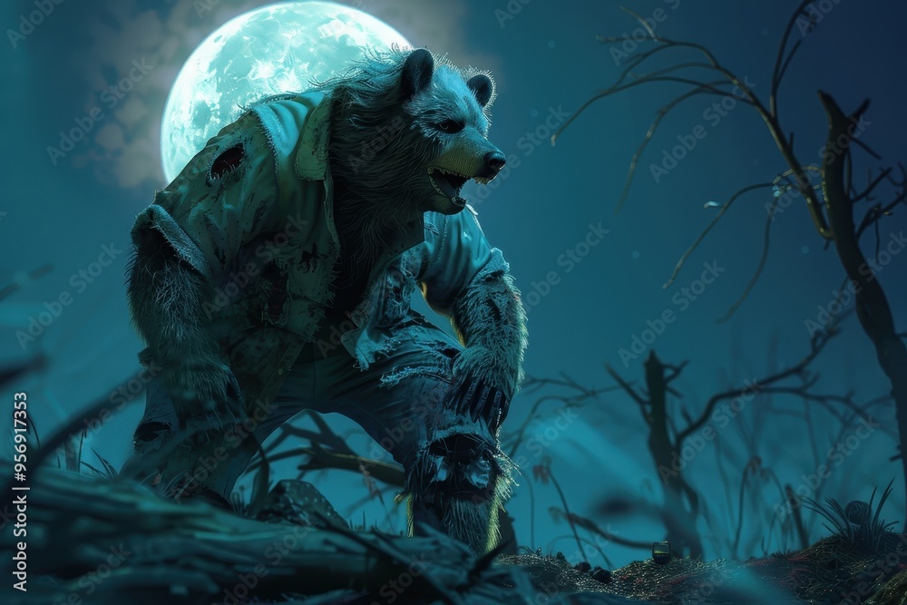 A zombie bear under a full moon A zombie bear under a full moon