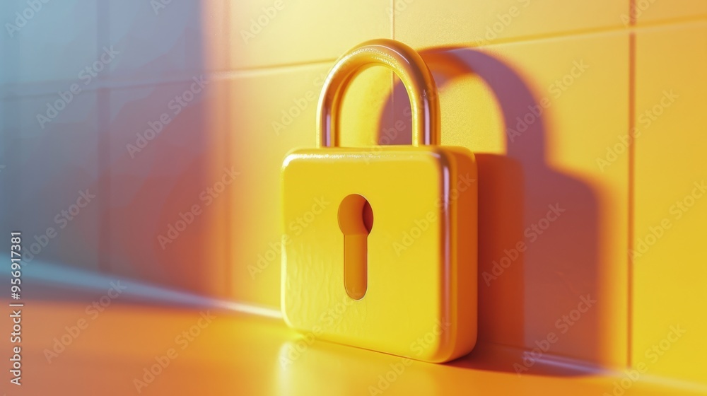 A vibrant yellow padlock gleams against a tiled wall, symbolizing security and protection with a bright, modern touch. A vibrant yellow padlock gleams against a tiled wall, symbolizing security and protection with a bright, modern touch.
