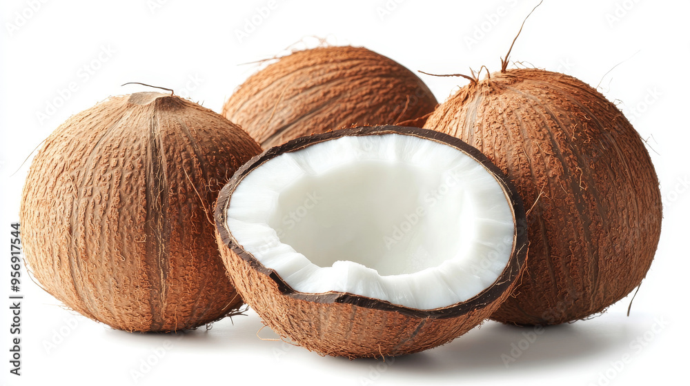 Delicious coconuts, isolated against a white background. Delicious coconuts, isolated against a white background.
