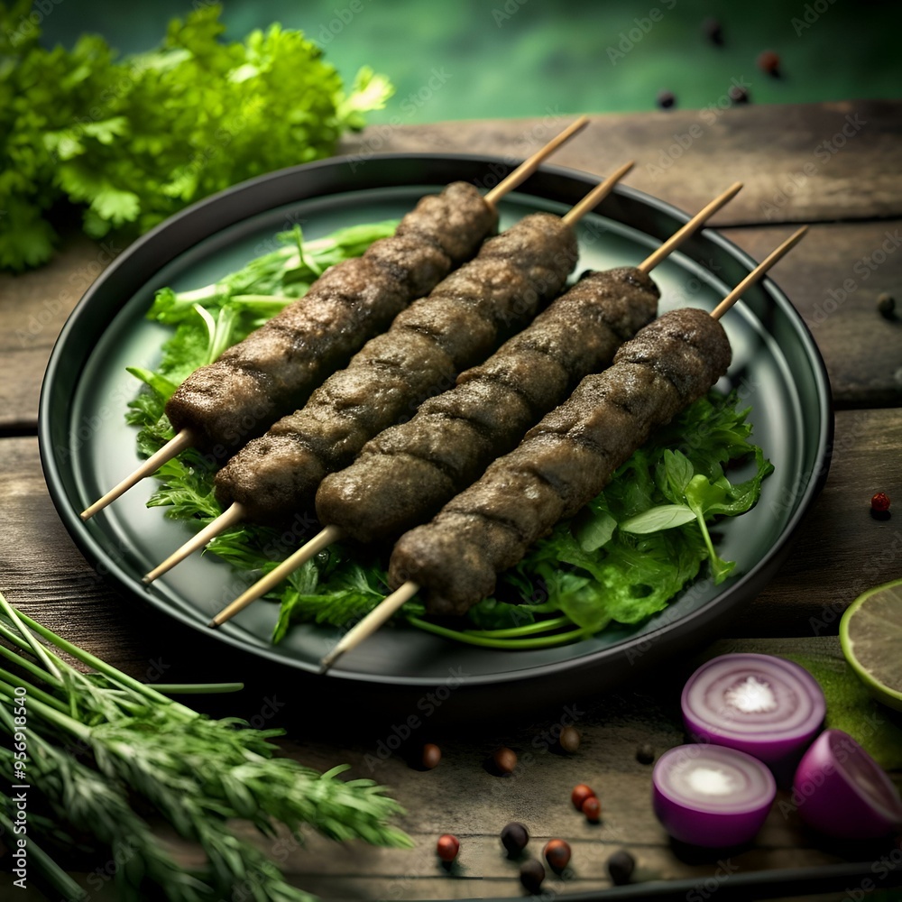 Delicious Grilled Skewers on a Bed of Greens. Delicious Grilled Skewers on a Bed of Greens.