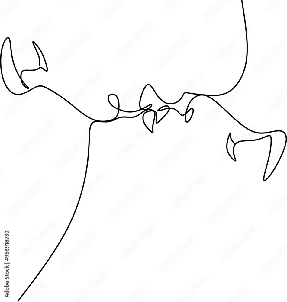 Linear drawing of a man and woman kissing. Abstract portrait of a man and woman in a minimalist style. Linear drawing of a man and woman kissing. Abstract portrait of a man and woman in a minimalist style.
