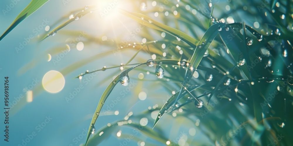 long grass field water dew drop blue sky sun light bokeh long grass field water dew drop blue sky sun light bokeh