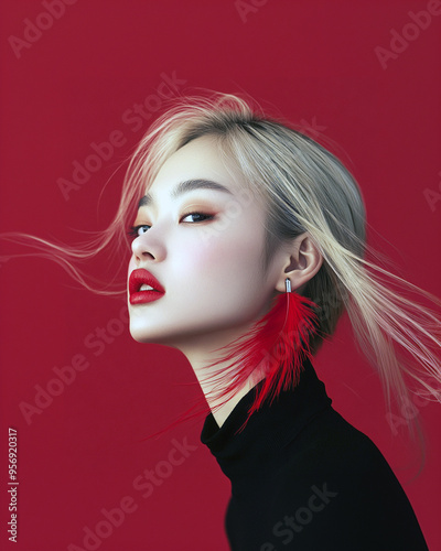 "Bold Beauty: A Striking Portrait with Red Accents"