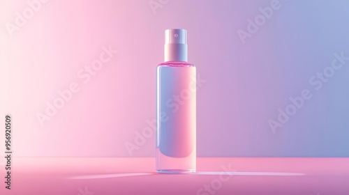 Minimalist spray bottle with pastel gradient lighting, perfect for beauty or skincare product advertising and branding concepts.