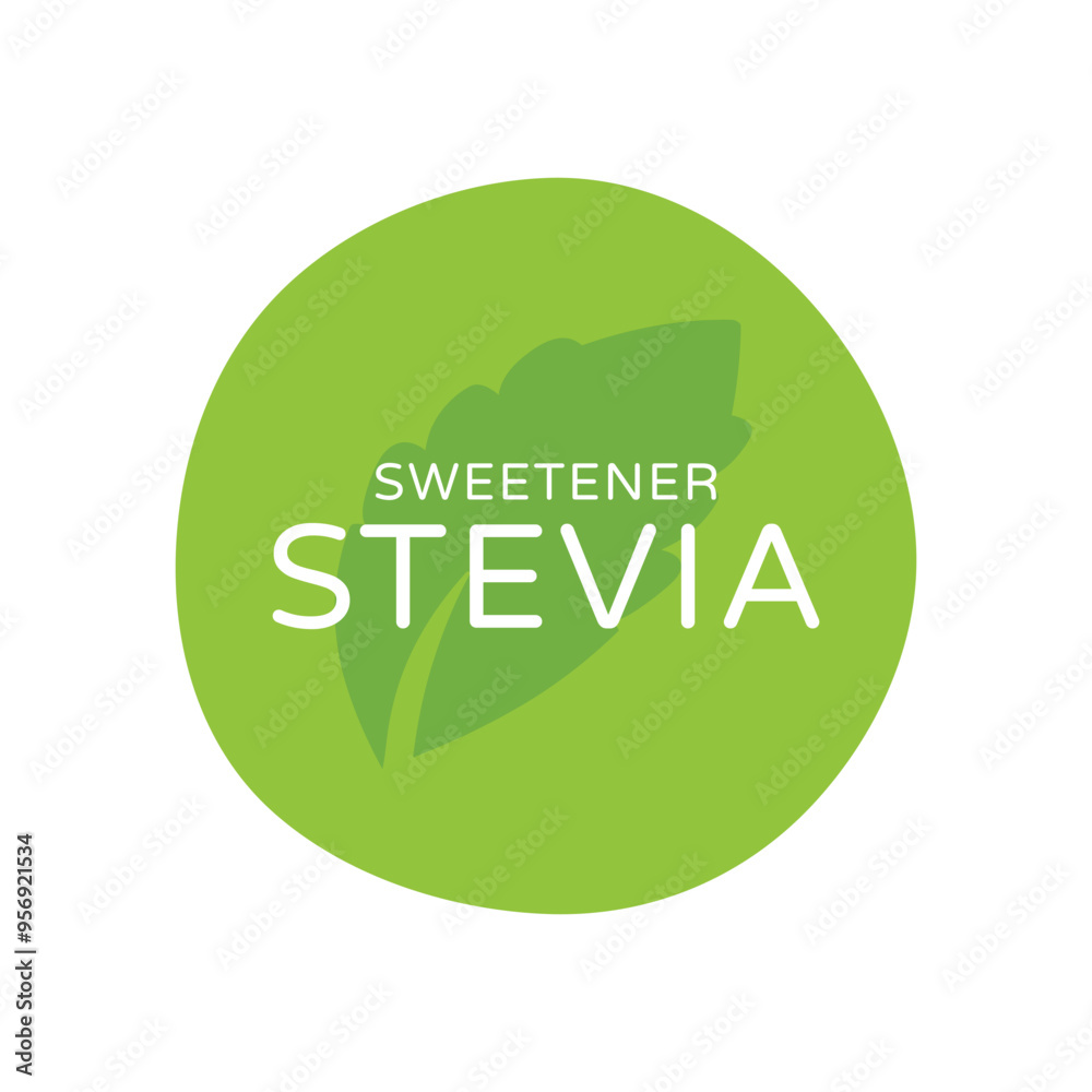 Stevia Sweetener Vector Label with Plant Leaf. Sugar Substitute. Organic, Bio and Ecological Icon. Health Care Symbol for Tea Packaging and Web. Stevia Sweetener Vector Label with Plant Leaf. Sugar Substitute. Organic, Bio and Ecological Icon. Health Care Symbol for Tea Packaging and Web.